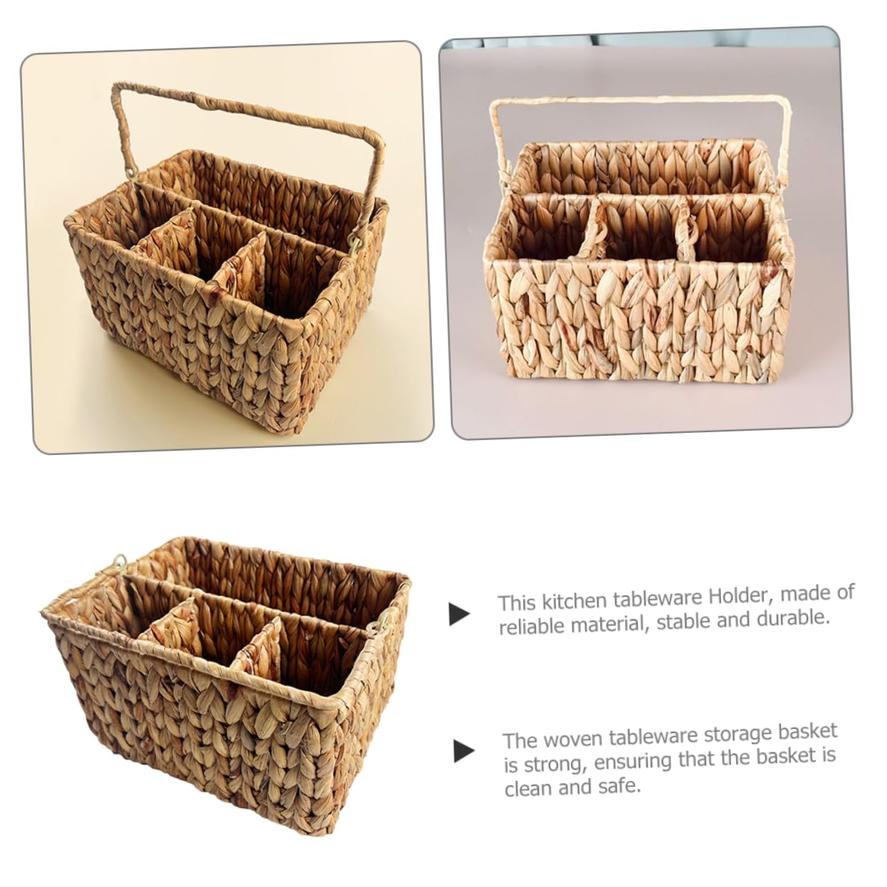 Cesta Organizadora para Cubiertos y Utensilios de Hierro y Fibra Natural