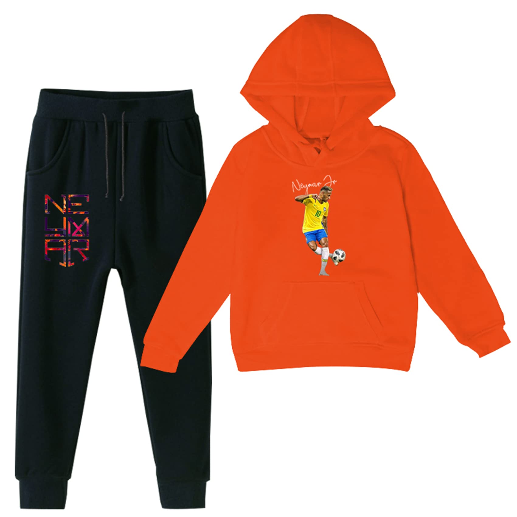 Potekoo Child Soccer Stars Graphic Clothes Outfits Neymar Hooded Classic Fleece Sweatshirts and Sweatpants Sets for Winter