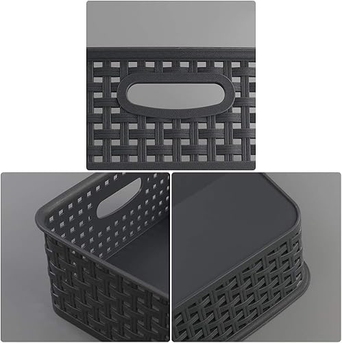 Miniatura 3 de CadineUS Cesta de bandeja de papel de oficina, cesta de almacenamiento poco profunda de plástico, juego de 4, gris