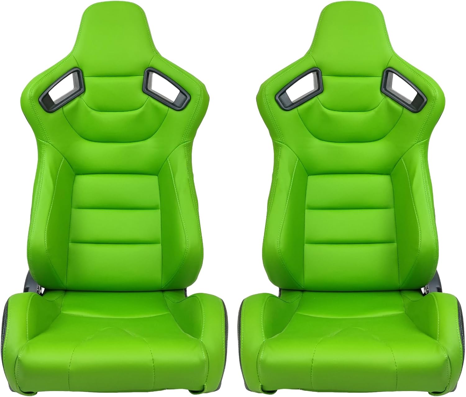FREEMOTOR802 Racing Seats with Dual Lock Sliders, Universal For Most Cars Vehicles First Row, 1 Pair Reclinable Sport Bucket Seats, PU Carbon Fiber Look Leatherette, Green