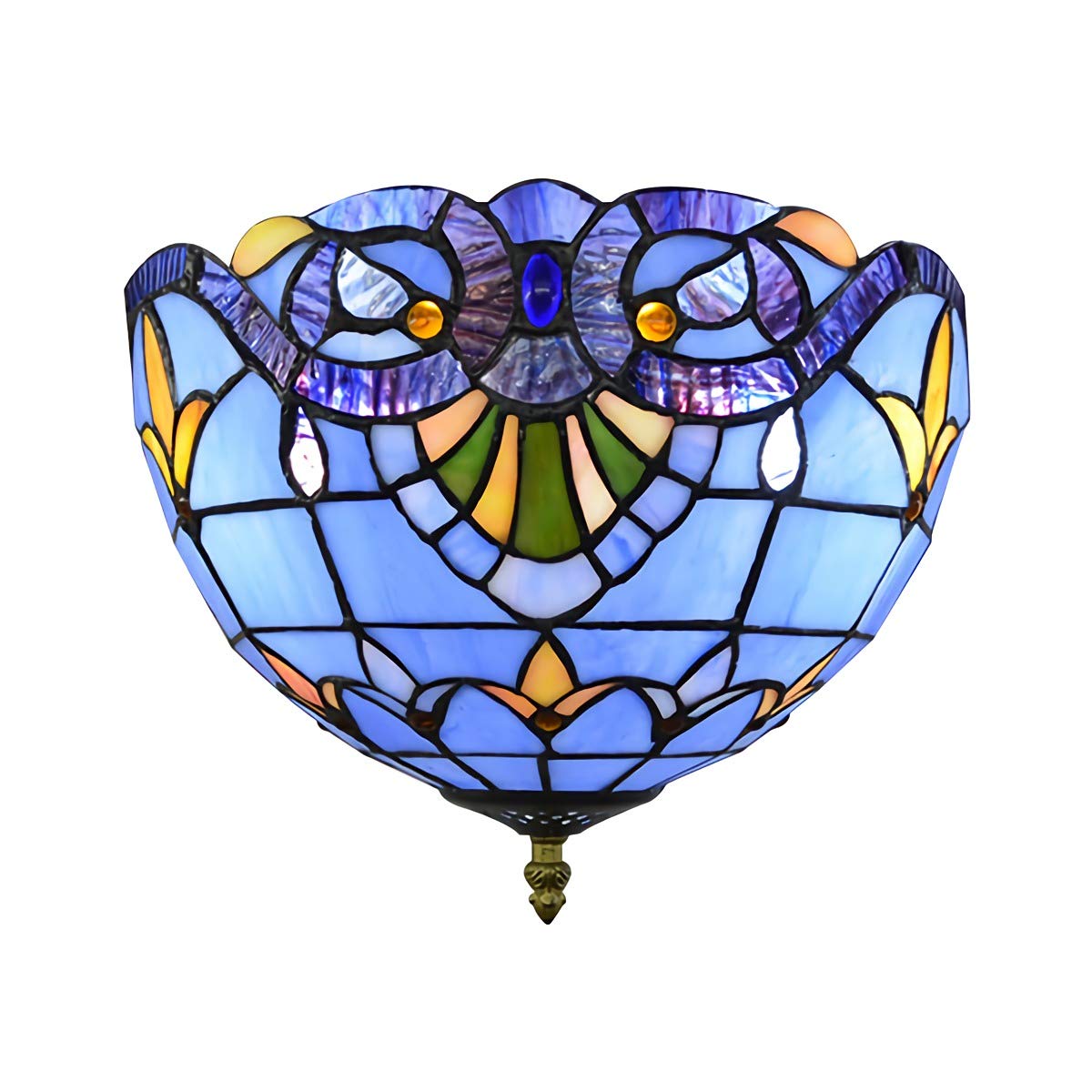 Wdbztj Light/Blue Tiffany Style Ceiling E27 Retro Stained Glass Bowl Shade Flush Mount Ceiling Lamp, Metal Decoration Hallway Ceiling Ing Fixtures For Living Room Bedroom Kitchen, ,30Cm
