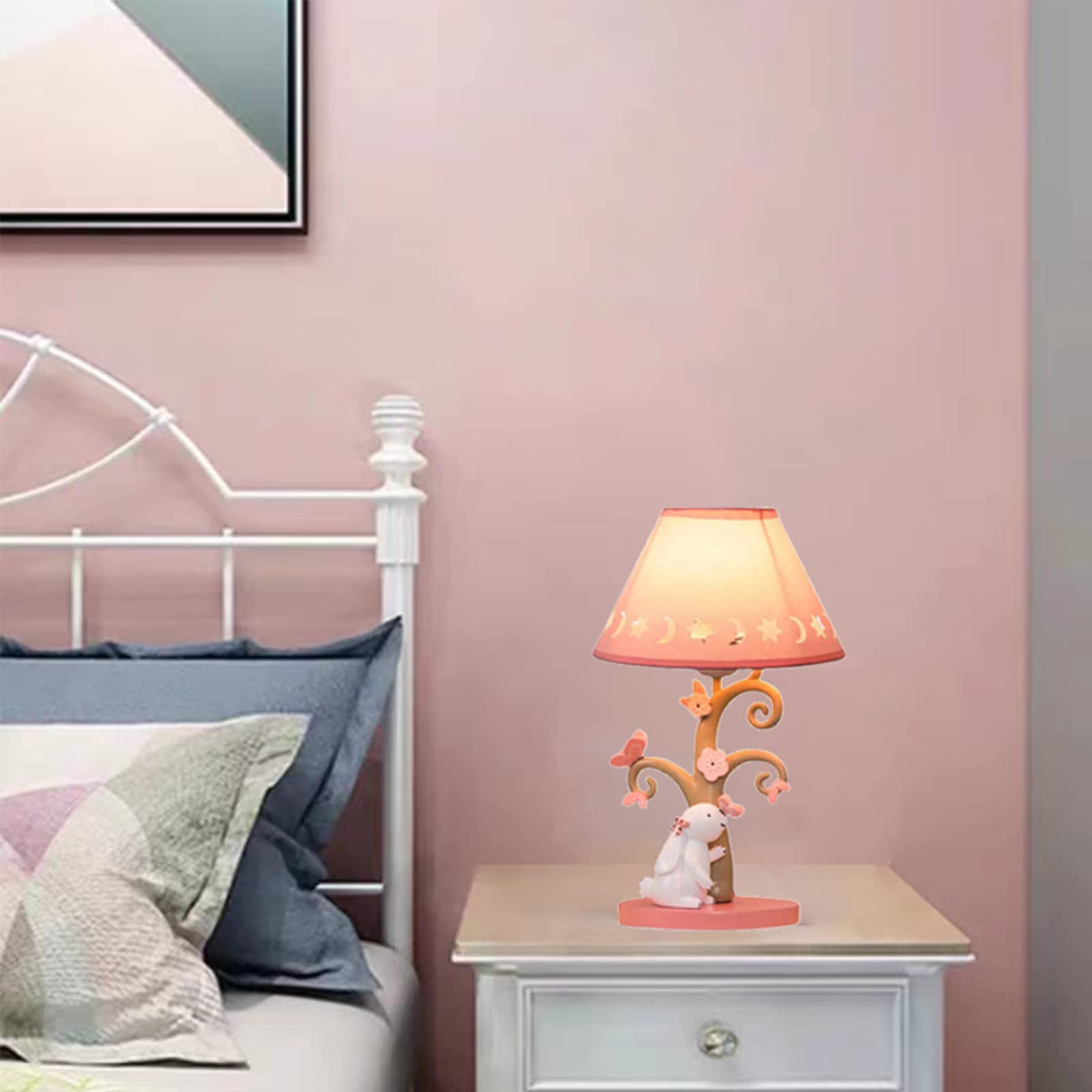 Nowoczesna kreatywna lampa stołowa z kreskówek, lampka nocna Mini Pink Rabbit z abażurem z tkaniny korpus z żywicy, dekoracyjna szafka nocna dla dzieci do sypialni pokoju dziecięcego