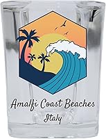 Vista 1 de R and R Imports Amalfi Coast Beaches Italia Souvenir 2 oz Base cuadrada Shot Glass Wave Design Single