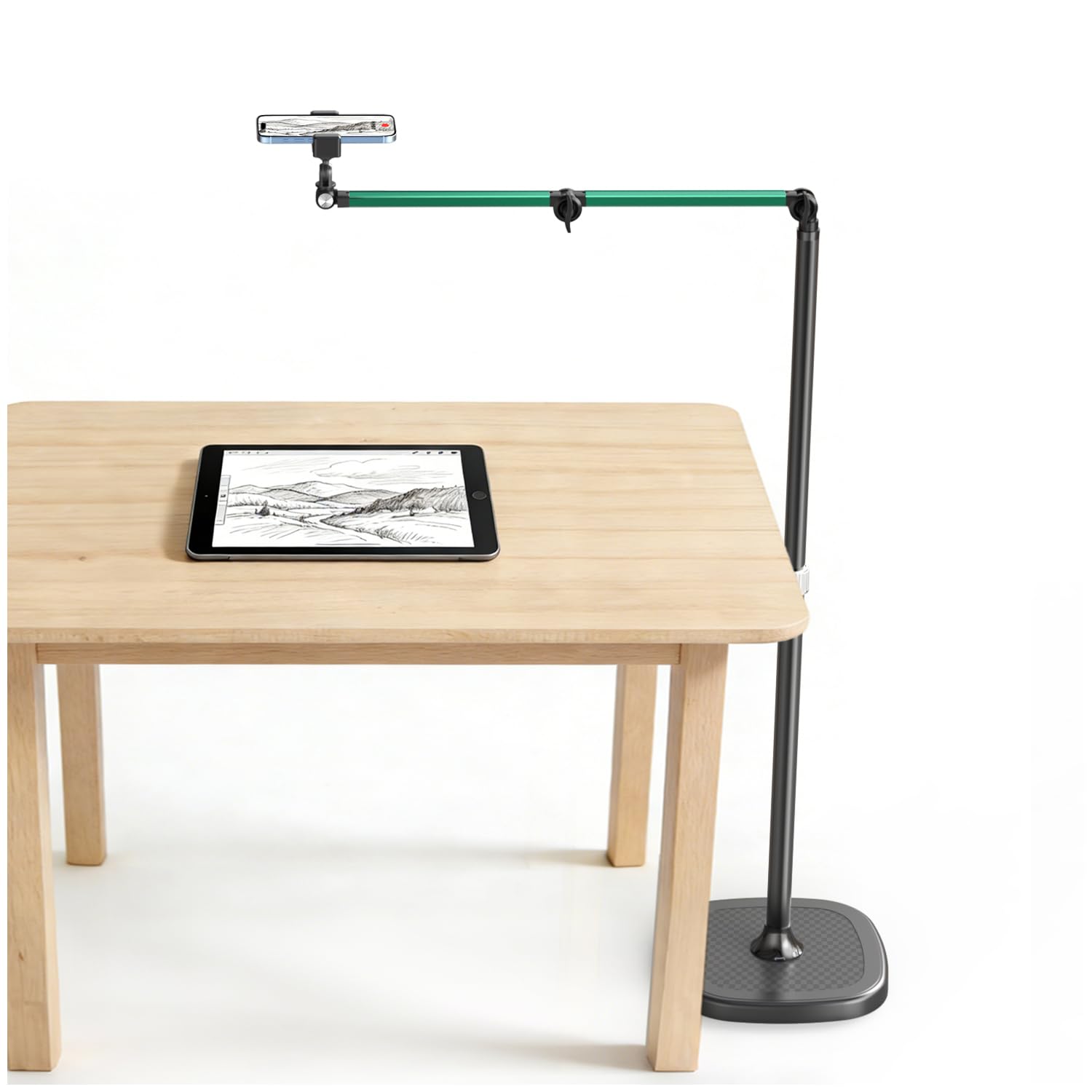 Trepied Smartphone Bureau, Hauteur 164 cm Porte Telephone, Support Telephone pour Filmer, 3 Réglages .Idéal pour Enregistrer des Vidéos TikTok et Diffuser en Direct Votre Vie en Cuisine. (Agrafe)