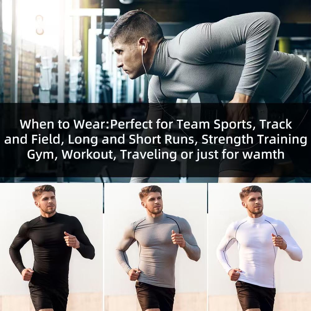 3 Pack Men's Half Turtle Neck Compression Shirts - Long Sleeve Thermal Workout Tops for Winter Gym & Training - Image 6
