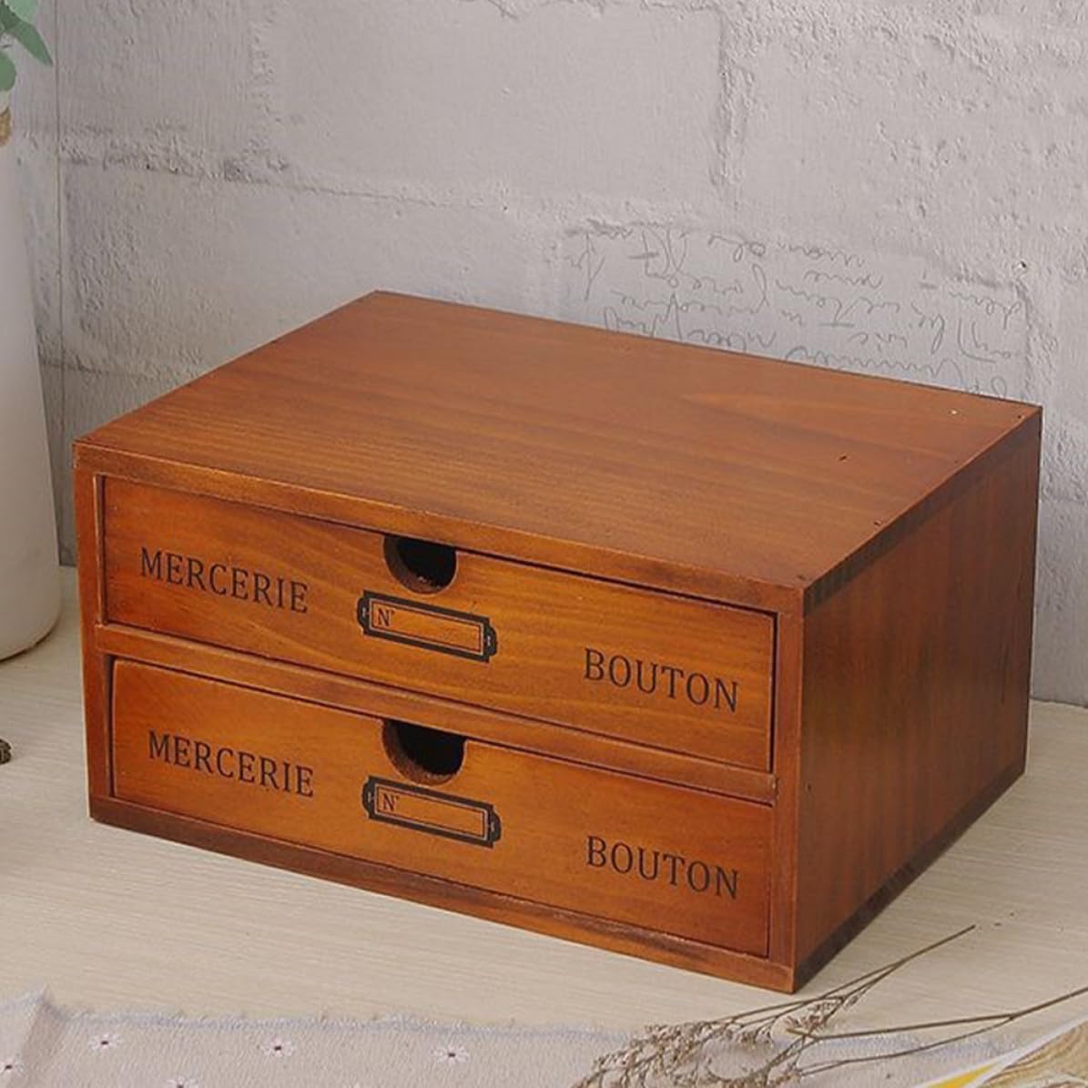 Organizzatore da Scrivania in Legno con Due Cassetti, Grande Capienza