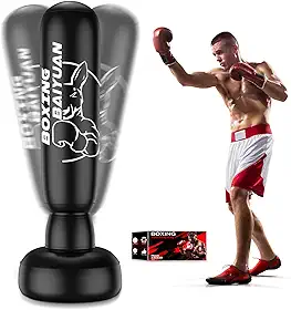 Saco de pancadas em pé de 188 cm para adultos, adolescentes, saco de boxe inflável com suporte, equipamento de treinamento de kickboxing para MMA, Muay Thai, Kickboxing, fitness para iniciantes