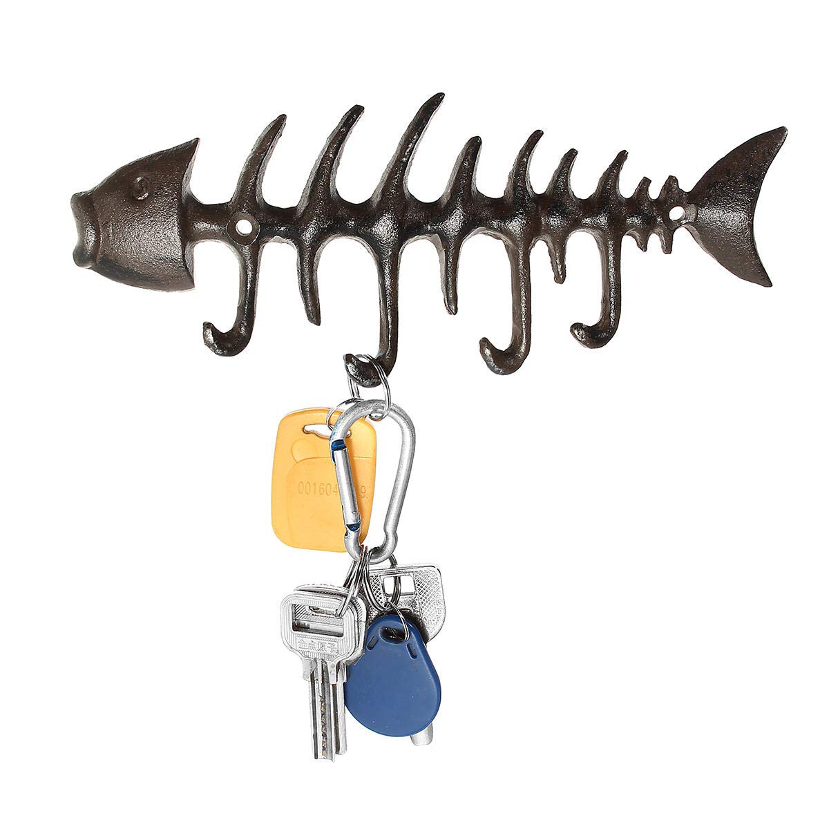 Unbekannt Cast Iron FishBone Key Rack Wall Mounted Towel Rack Hanger 4 Hooks Home Organizer
