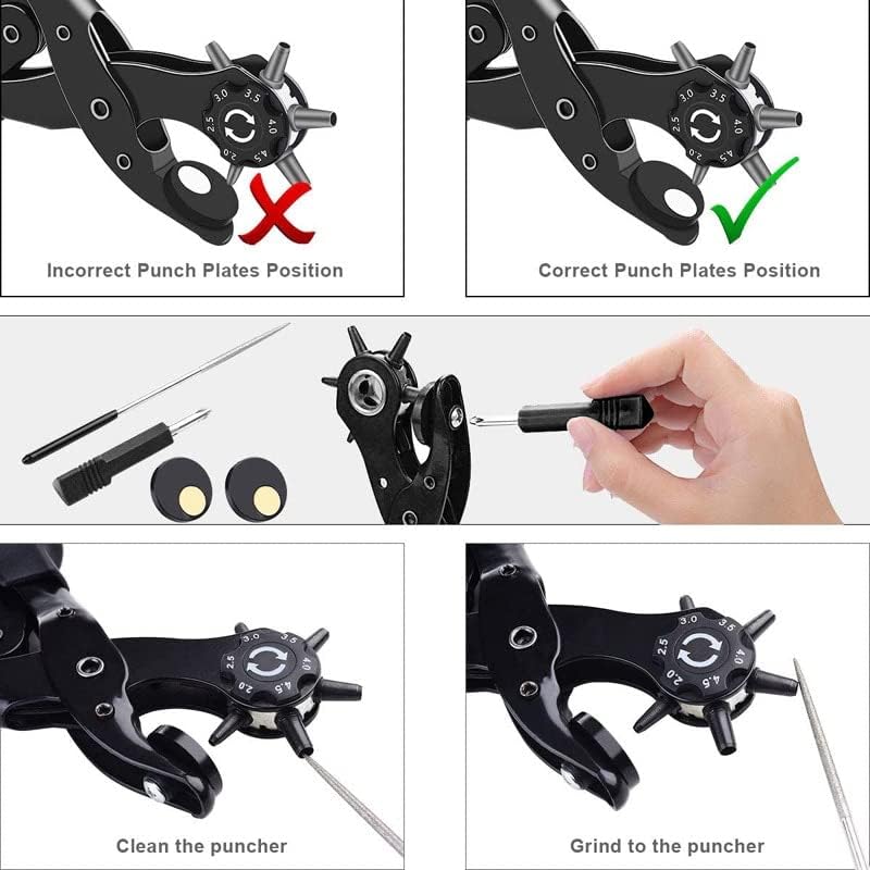 Multifunctional Belt Hole Pliers Heavy Revolver Hole Pliers Lever Gear Punch Belt Leather Puncher Household Tool|Punching| - - (Color: Black)