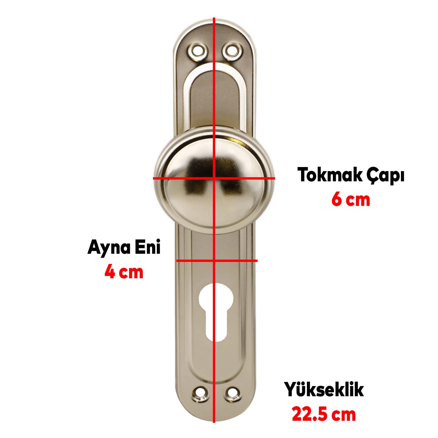Badem10 Kumru Aynalı Niken Kapı Tokmağı Topuzu Kolu Metal Tokmak Yale