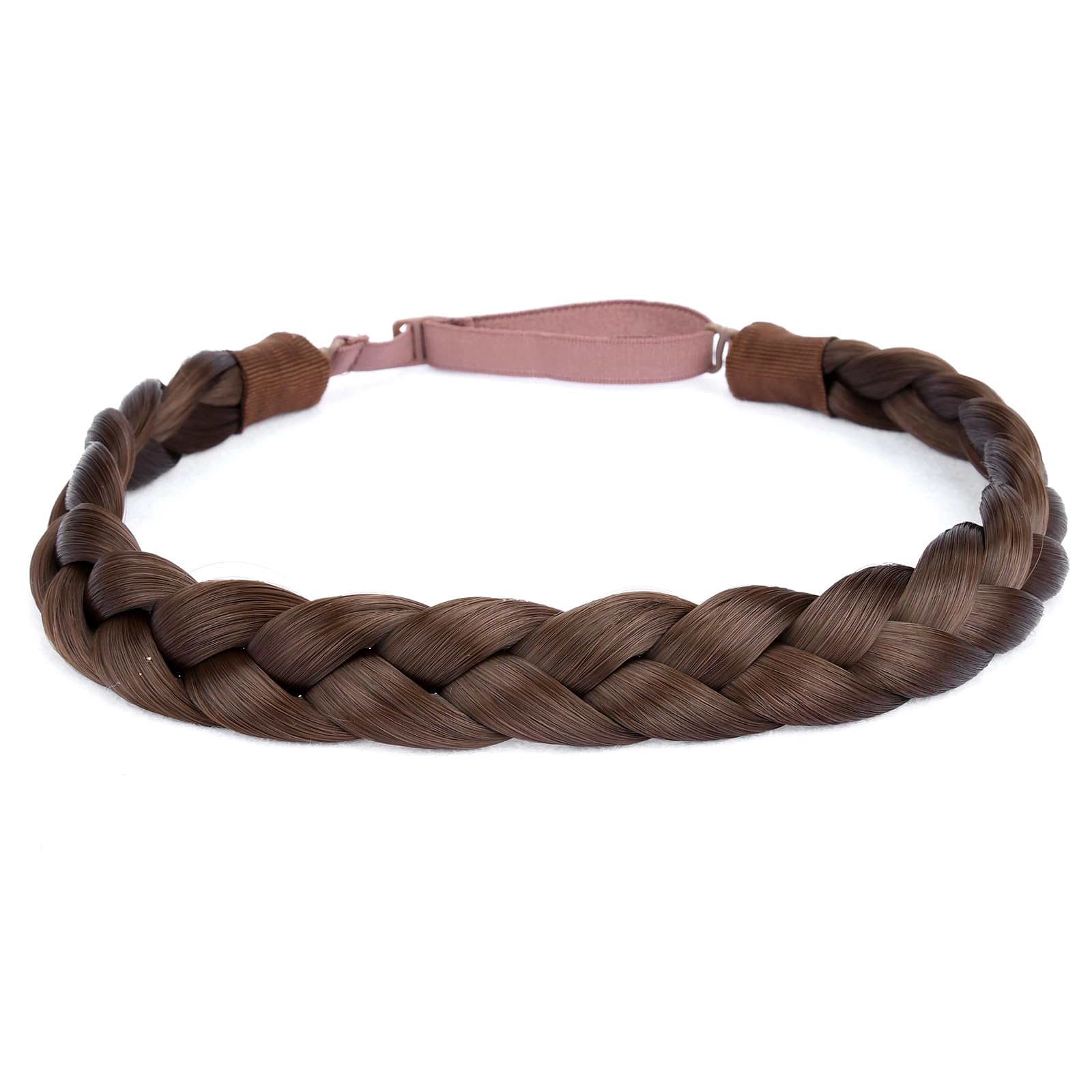 BOBIYA 3 Strand Synthetic Hair Braided Headband Classic Chunky Wide Plaited Braids Elastic Stretch Hairpiece for Women Girl Beauty Accessory (Dark Medium Brown) - Image 2