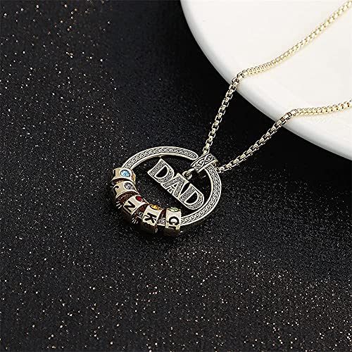 Personalized Name Necklace For Fathers Day Gift Stainless Steel Necklace Engraved Initial Name Beads Charm Necklace For Men Customized Family Names Necklace For Dad Grandfather Birthday (Gold, 1 Beads) #TOP3