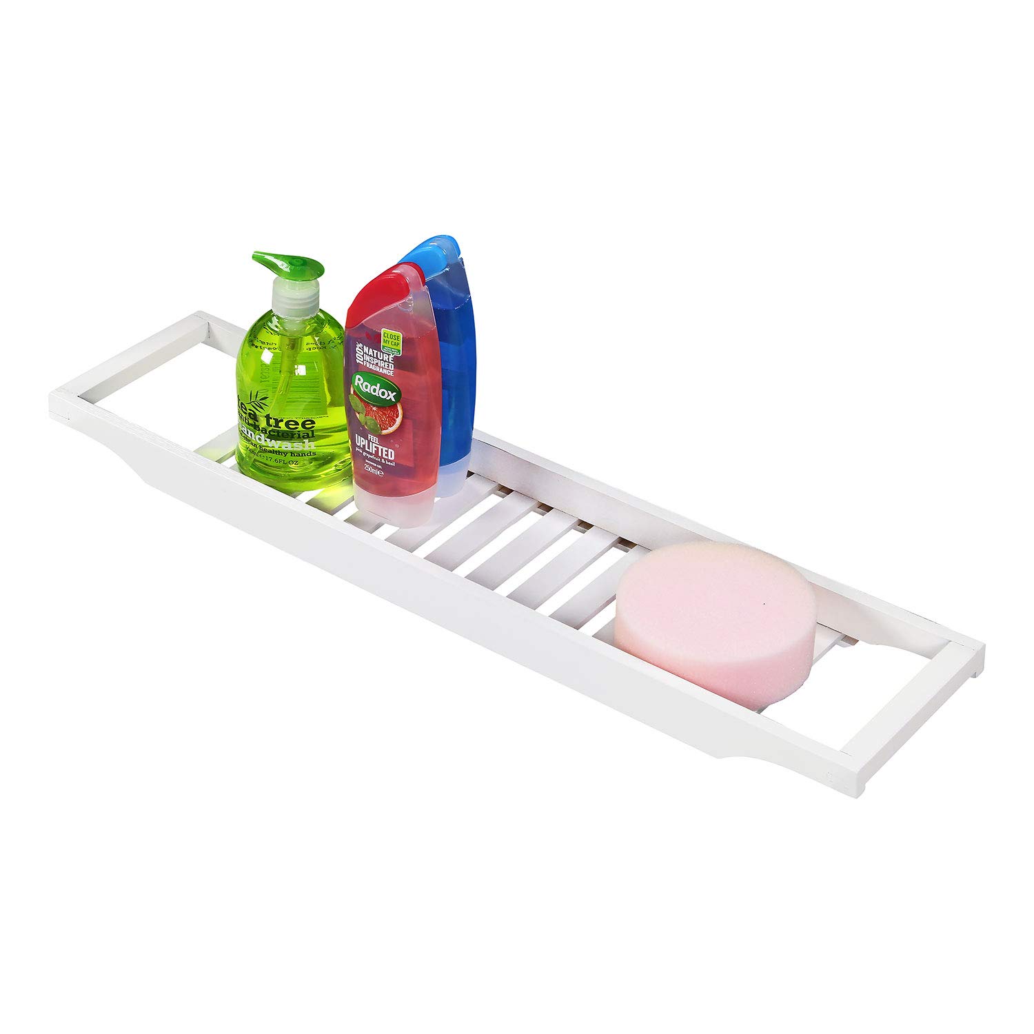 Taylor & Brown White Premium 100% Natural Bamboo Bath Caddy Bridge Slim Wooden Bathtub Bathroom Over The Tub Shelf Tidy Storage Tray Rack Holder Organiser,