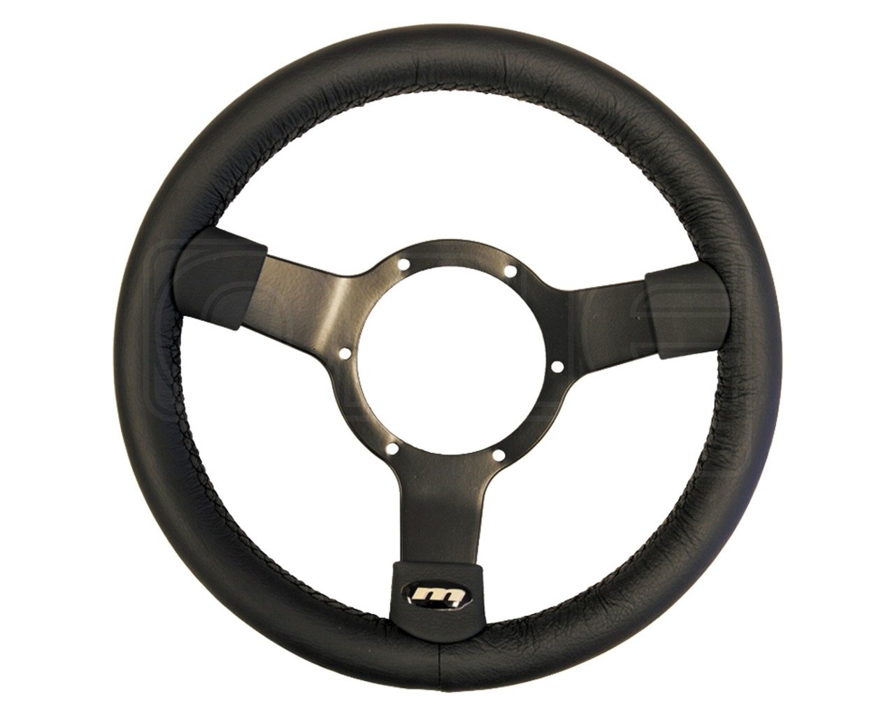 MOUNTNEY 12"" INCH BLACK LEATHER STEERING WHEEL BLACK SEMI-DISHED CENTRE