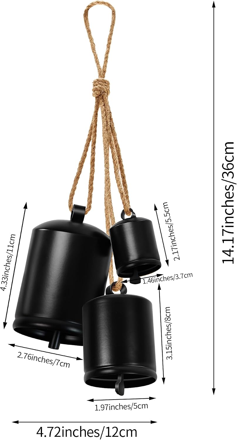 Bells Hanging Decor, Modern Style Decorative Bell, Chic Black Christmas Bells Decorations and Ornaments Set of 3