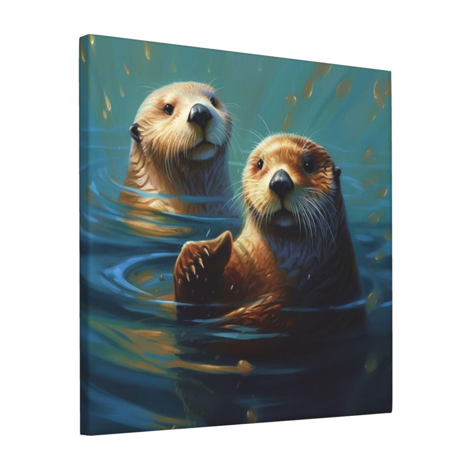 KLOPH Sea Otters Painting Canvas Wall Art for Living Room 12"x12" Modern Artwork Painting for Bathroom Hanging Canvas Prints Aesthetic Wallart for Bedroom Kitchen Office Wall Decor