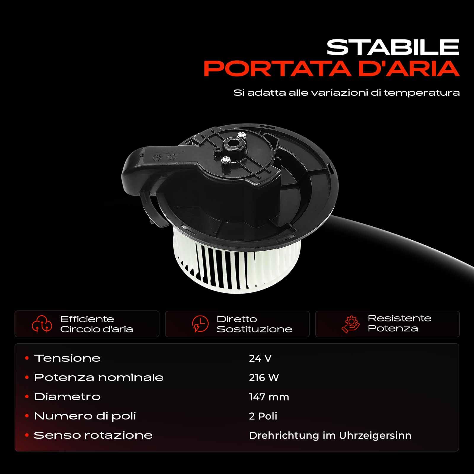 Frankberg Motore del ventilatore Ventilatore del riscaldamento Compatibile con Punto Furgone/Compatto 188 Punto 188 Doblo MPV 119 223 Doblo Furgone/MPV 223 Replace# 46722956