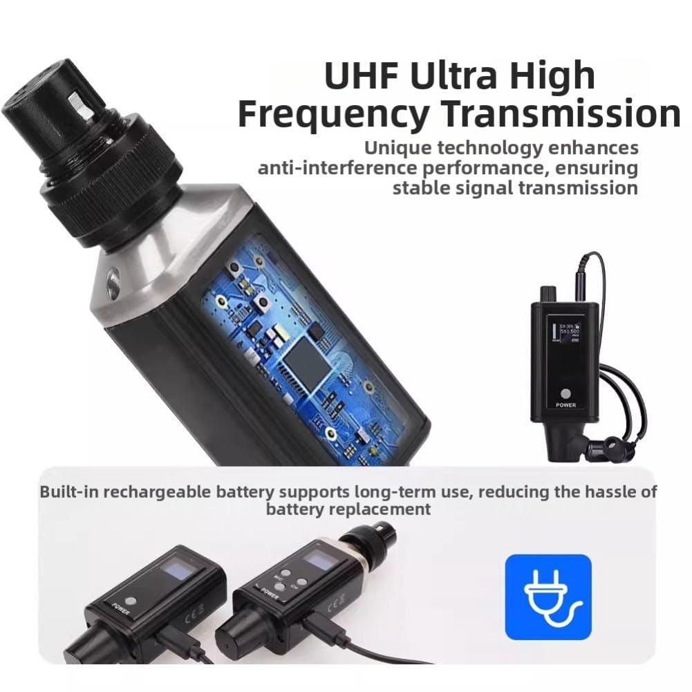 Wiederaufladbares UHF Wireless In-Ear-Monitorsystem mit 16 Kanälen, 560-590MHz Digitale Modulation für Live-Performance, Studio und Bandproben