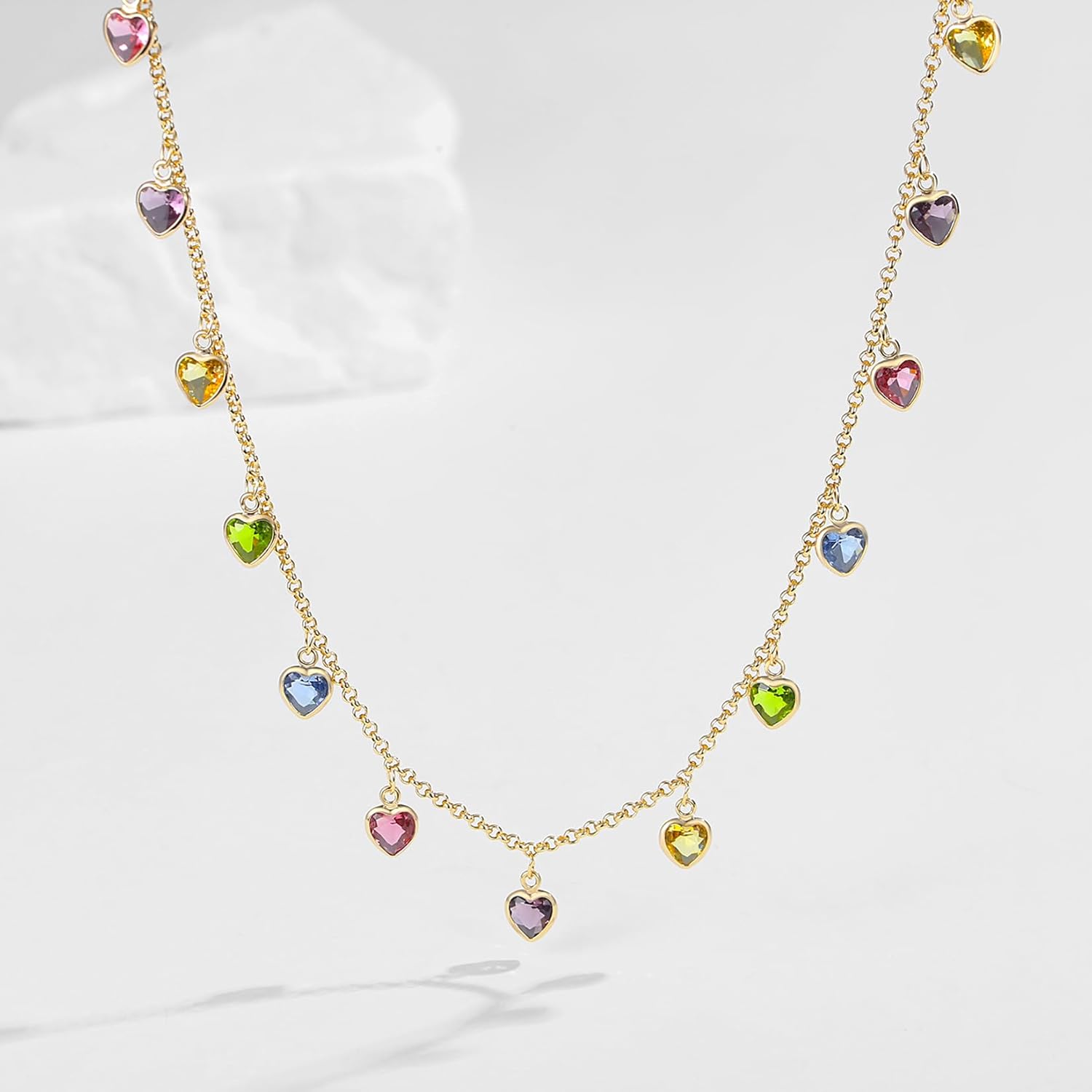 Cubic Zirconia Station Necklace for Women, 18K Gold Plated Crystal Gemstone Choker Necklace, 16",18" - Image 4