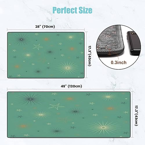 Miniatura 2 de Juego de alfombras de cocina retro estilo bohemio con forma de estrella abstracta, tapete de cocina para piso, antideslizante, lavable, tapete de