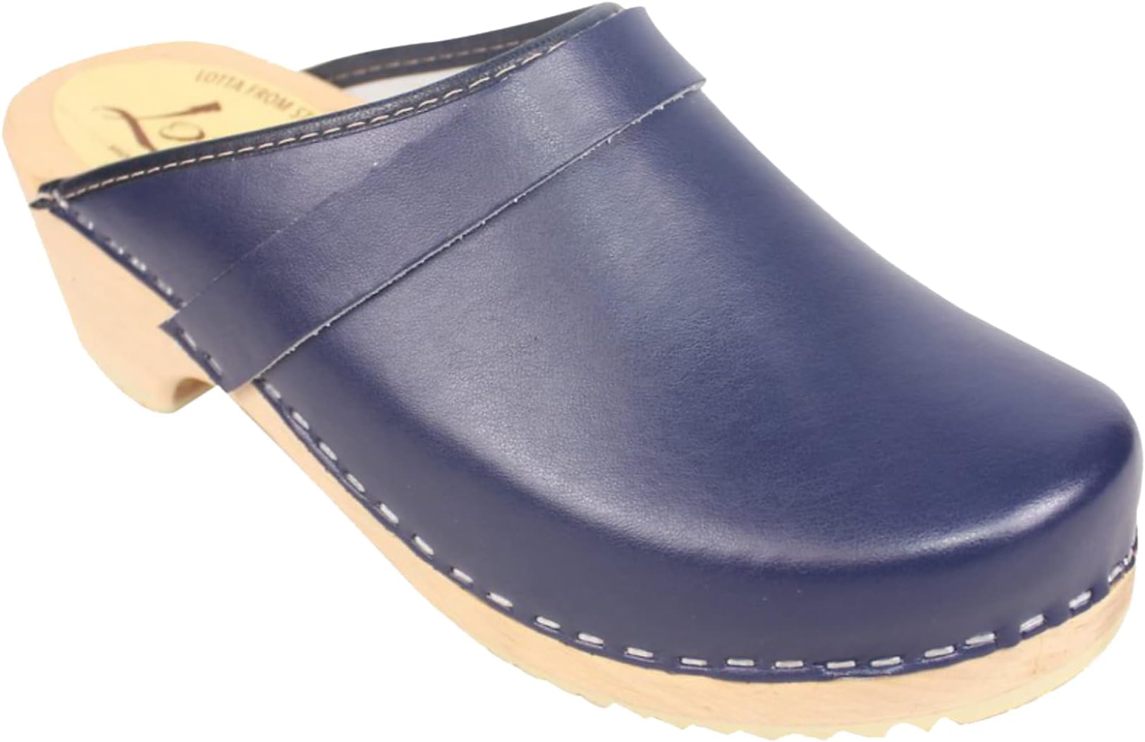 Swedish Classic Clog Mule for Women | Supportive and Comfortable Slip-on Wooden Clog | Alder Wood Base and PU Coated Leather | Blue