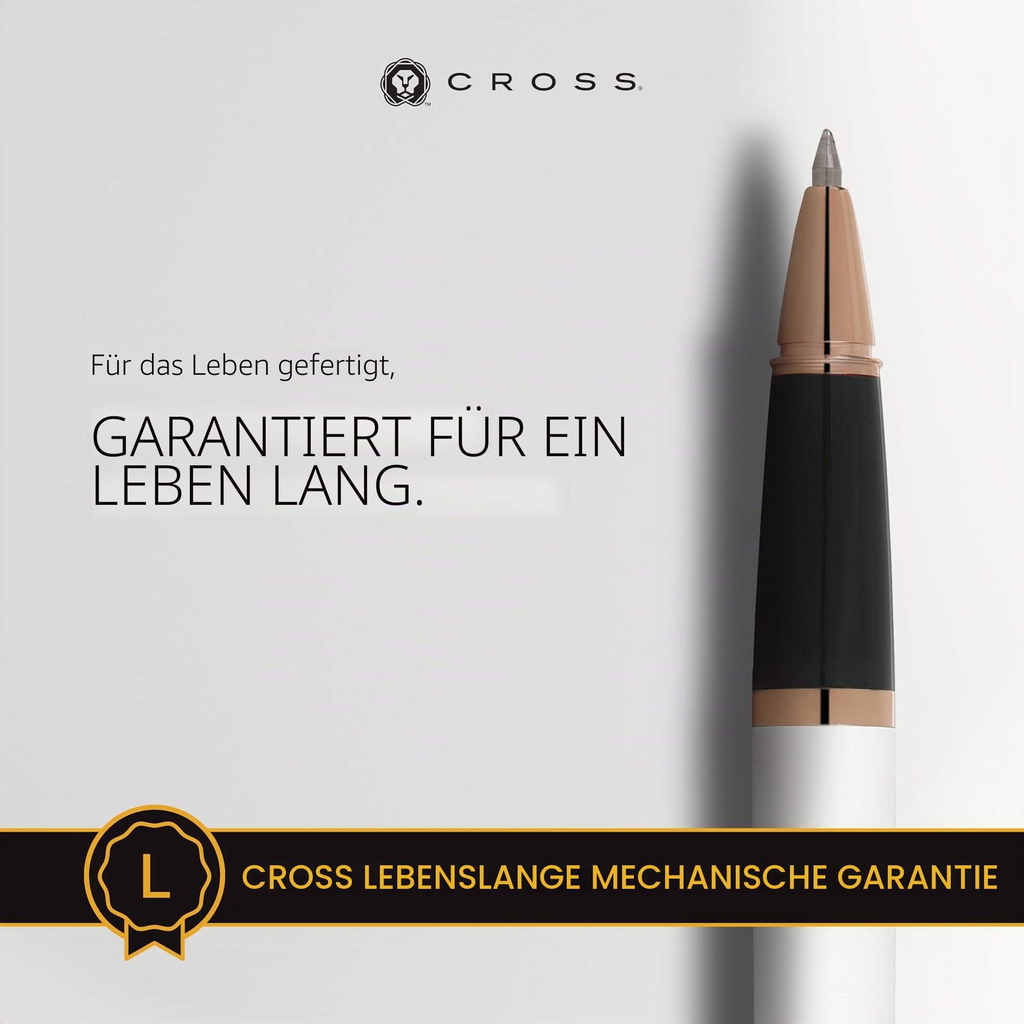 Cross Bailey Rollerball Pen (Schreibfarbe schwarz, Strichstärke M, inkl. Premium Geschenkbox) Perlmuttweiß lackiert, Beschläge Roségold