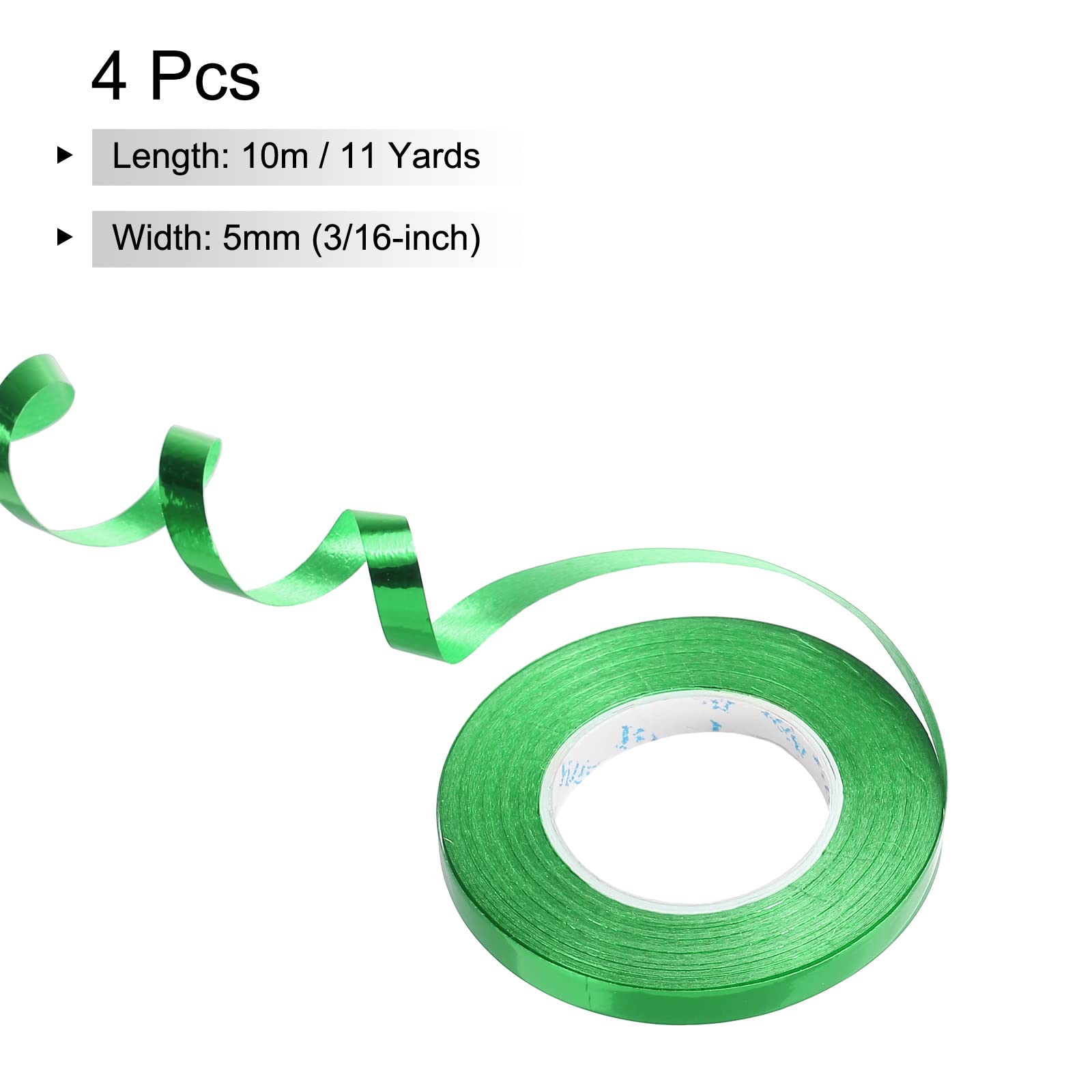 PATIKIL 4pcs Curling Ribbon Crimped Balloon String Shiny Metallic 5mm 10m Iridescent for Party Decoration Gift Wrapping Crafts Green - Image 2