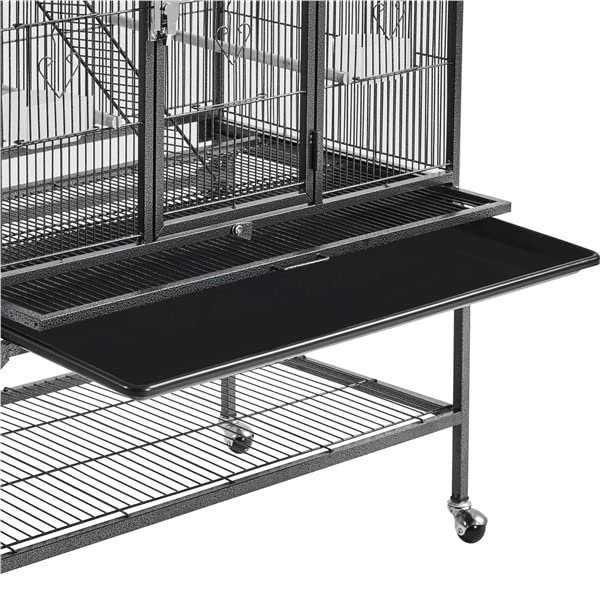 Cage à Oiseaux Grande 3 Niveaux avec Échelles Métal Volière Extérieur Pied Roulette 81 x 46,5 x 175,5 cm Noir