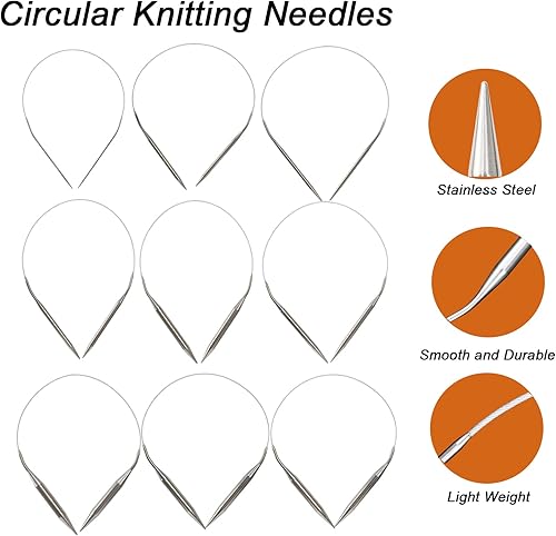 Miniatura 5 de 9 Pieces Size Marked US 0-15 Circular Knitting Needles Stainless Steel Knitting Needles Set for Beginner (16 Inch)