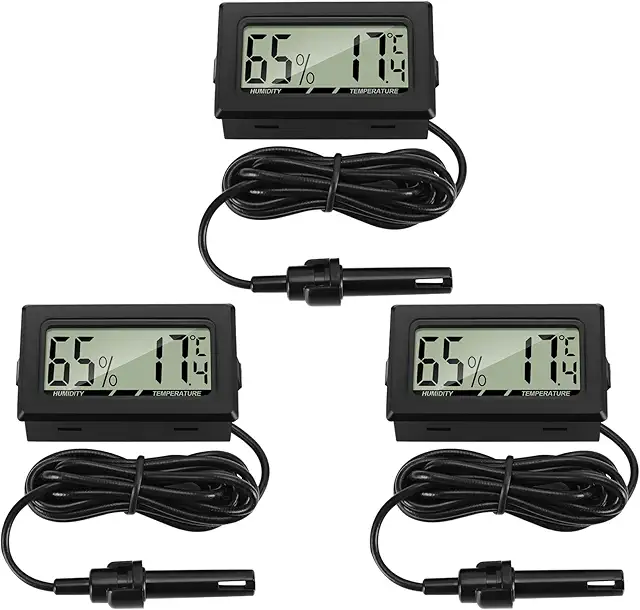 Thlevel Mini LCD Digital Thermometer Hygrometer mit externem Sensor für Terrarium - 3 Stücke