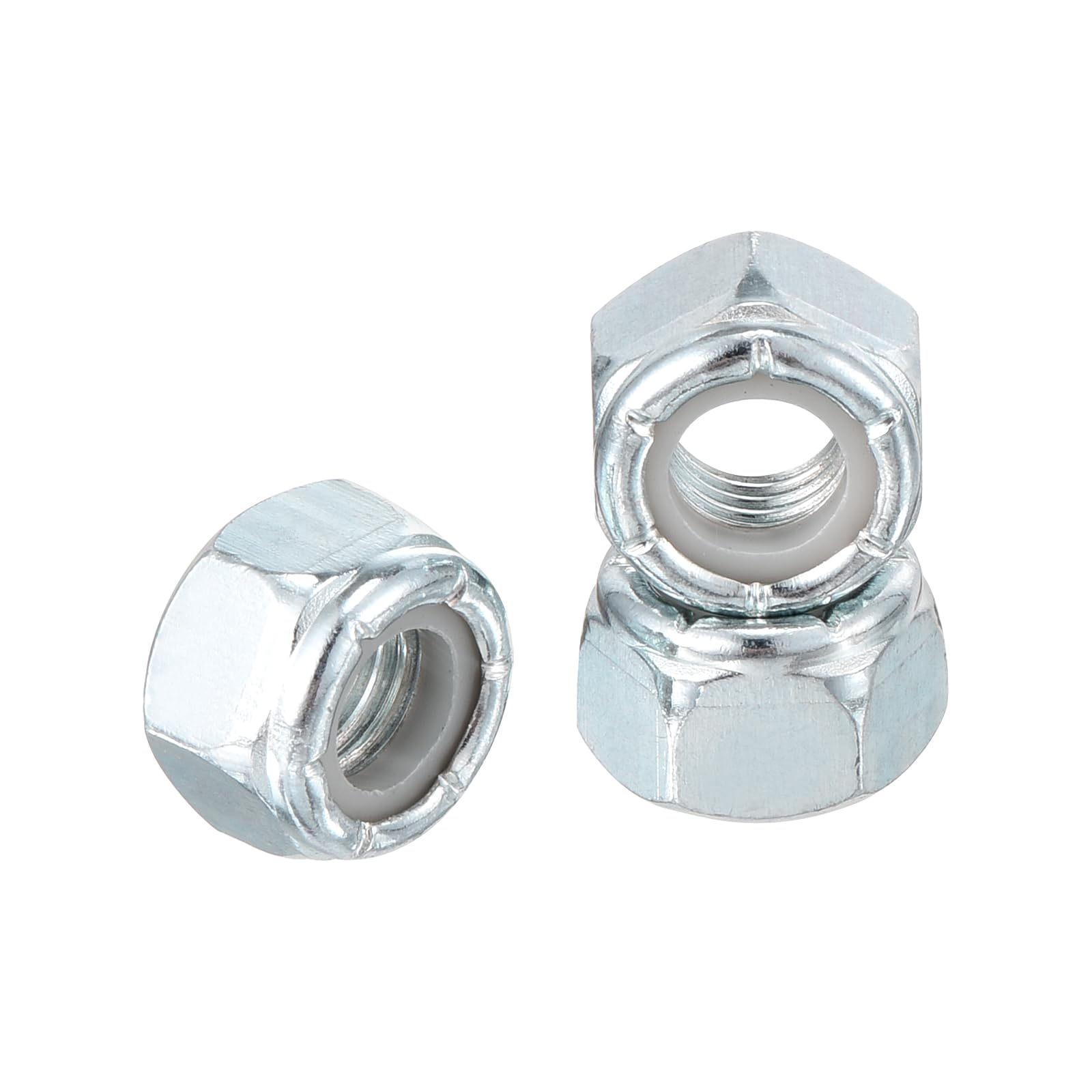 Kozelo 16Pcs Nylon Locking Hex Nuts - [1/4"-28], Carbon Steel Hardware Nuts, Blue and White, for Automotive, Aerospace, Industrial Applications Use