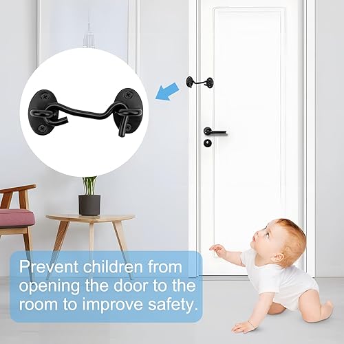 Miniatura 4 de Pestillo de gancho y ojo para puerta, paquete de 2 cerraduras de puerta de granero negro de 3 pulgadas, cerraduras de puerta de acero inoxidable