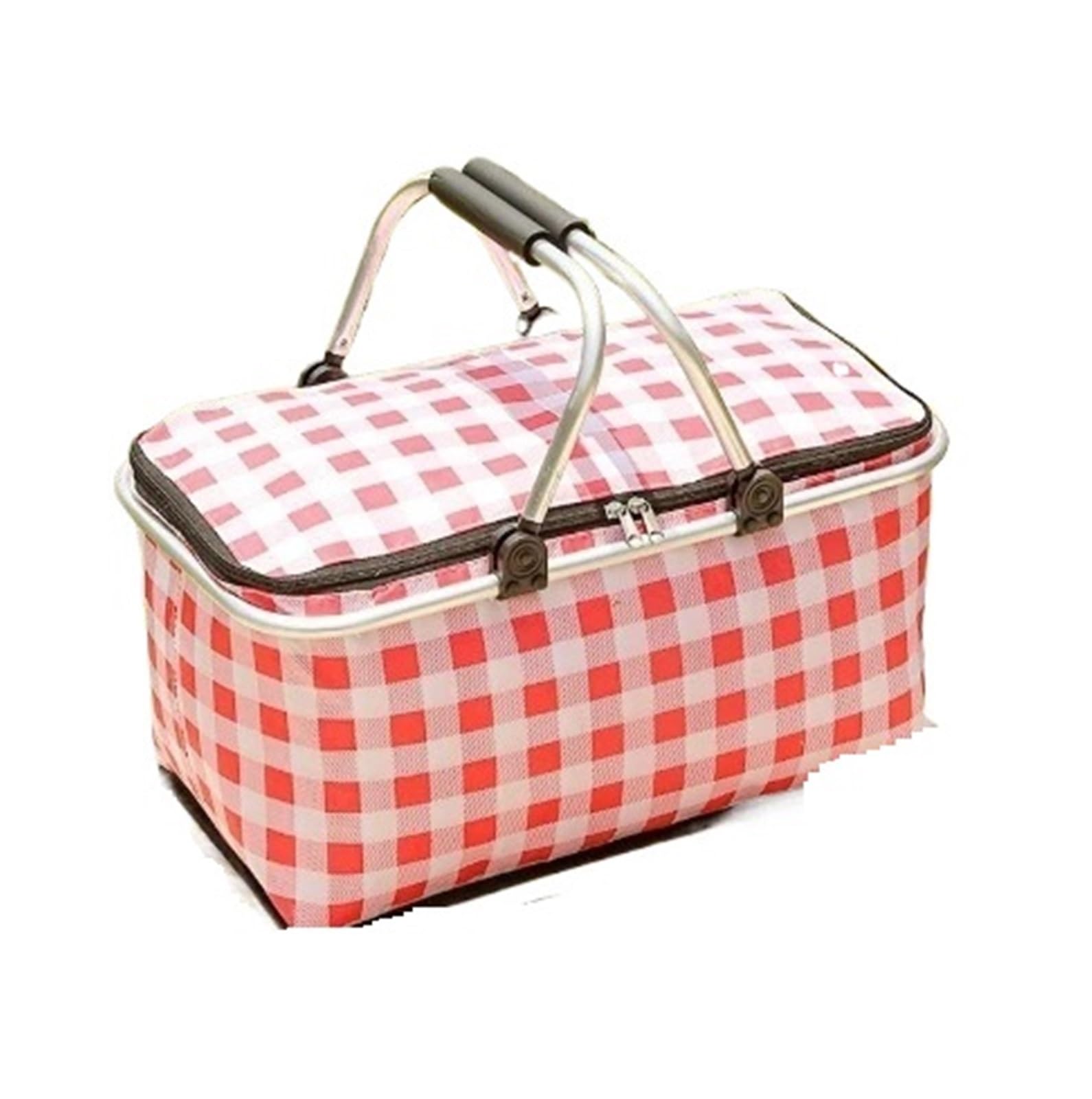 Foldable Outdoor Picnic Basket Insulated Cooler Bag Handheld Aluminum Foil Thermal Insulation For Camping BBQ Travel(Red)