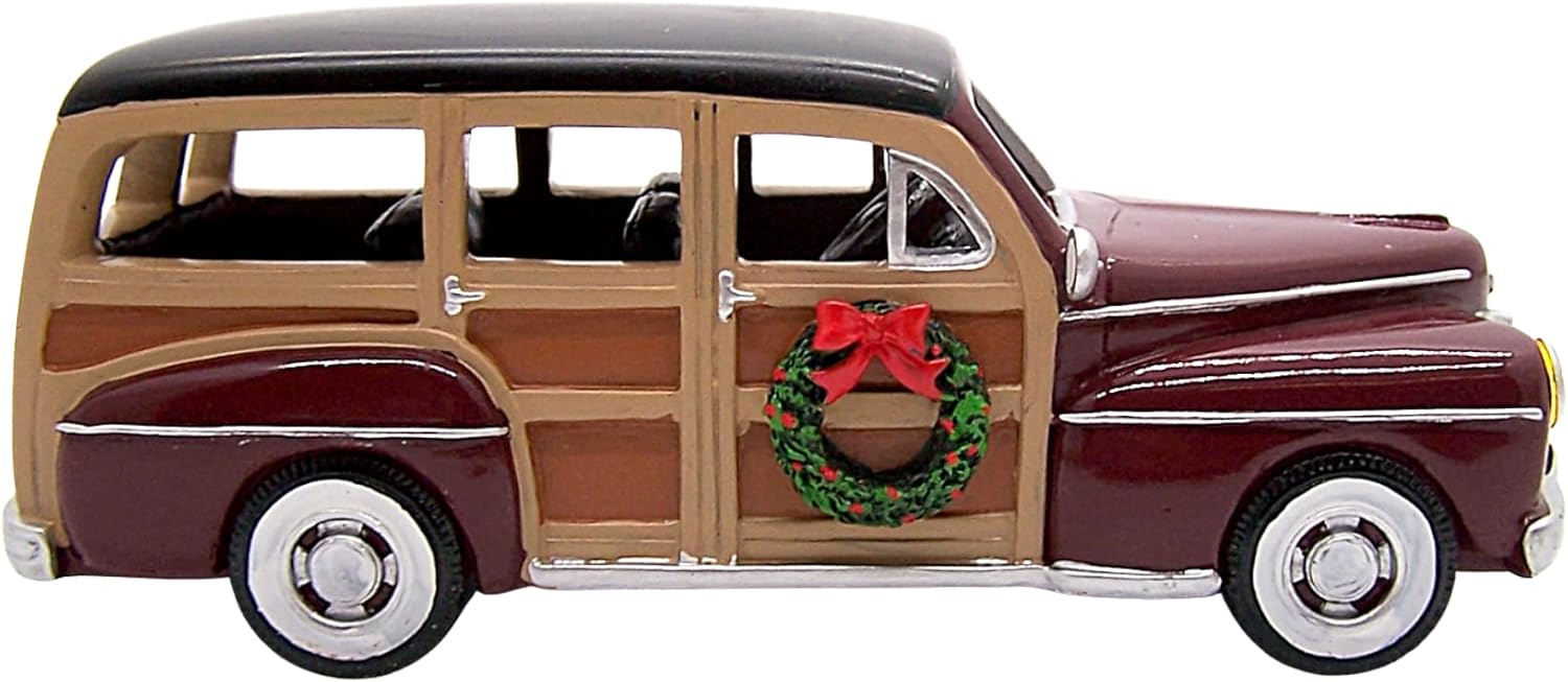 LED Christmas Station Wagon Figurine with Music - 8-Inch Freestanding Holiday Decor