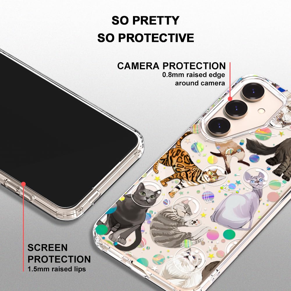 MOSNOVO Coque pour Samsung Galaxy S25 / Galaxy S24 - Housse Fine Transparente Antichoc en TPU + PC [Protection Contre Les Chutes de 2 m/Anti-Pelage] - Chat de l’Espace - 4