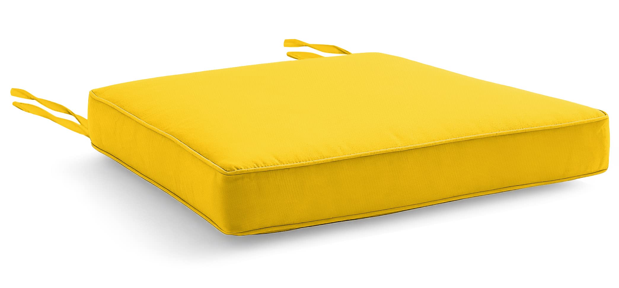 Water Resistant Chair Cushions with Ties for Indoor and Outdoor Use - Patio Furniture Seat Pads with Durable Polyester Fabric - Ideal for Dining, Lawn, Garden, Coffee Shop (40 x 40 x 5cm, Yellow)