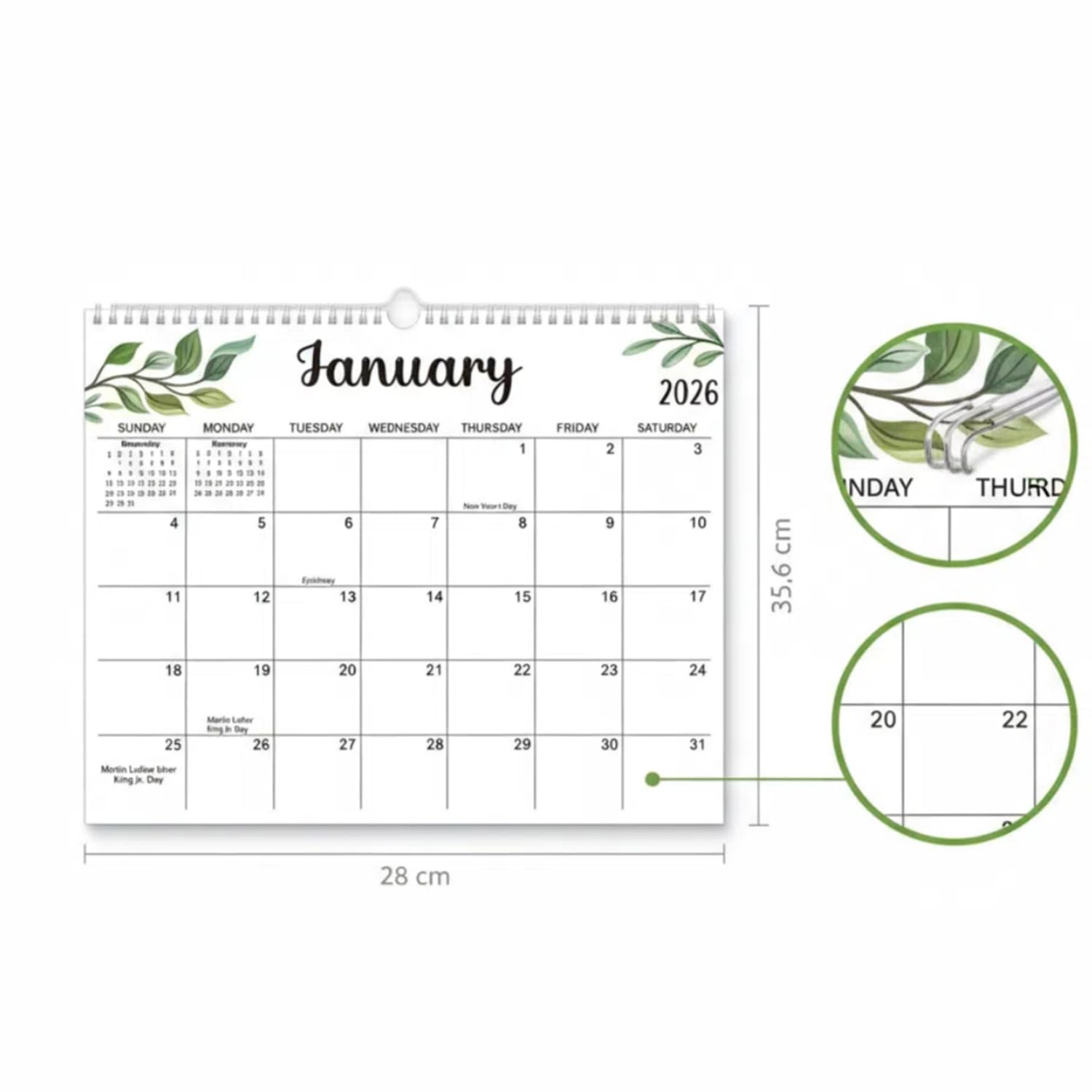Calendario da parete 2026-2027, planner mensile gennaio-dicembre, 35,5 x 28,9 cm, grande formato con spazio di scrittura extra-large, carta spessa 120 g/m², specifico per pianificazione familiare e