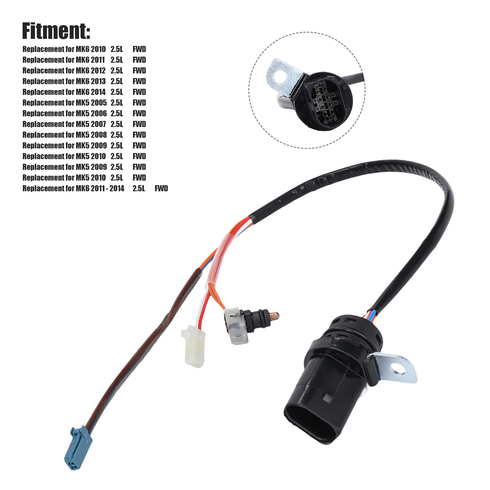 Arnés de cable interno de 6 pines 09G927363B de alta calidad ABS resistente al aceite, reemplazo Plug and Play para TT MK1 Rabbit MK5 MK6 2,5 L FWD 2004 2014