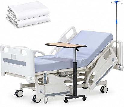 Premium Hospital Bed - 5 Function Full Electric Medical Beds, Pressure Relief Mattress, JIECANG Motors, Individual Locking, 5" Casters, IV Pole, Includes 2X Bed Sheet