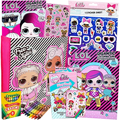 LOL Surprise Activity Toy Set for Girls by ColorBoxCrate 7 Pack Includes 3 LOL Surprise Dolls Coloring Books, LOL Surprise Dolls Toys, 70 LOL Dolls Stickers, Play Pack, Crayons and More, Ages 3 to 10