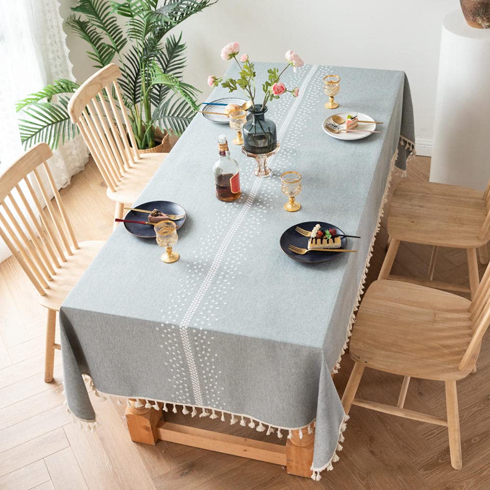 Nappe anti-tache coton lin gris 140x300 pour table basse rectangulaire