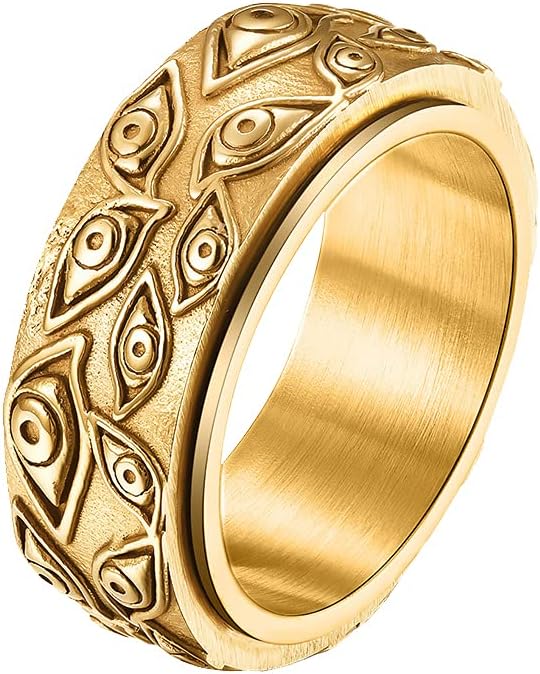 Men's Vintage Stainless Steel Engraved Eye of God Ring Black Gold Silver Tone