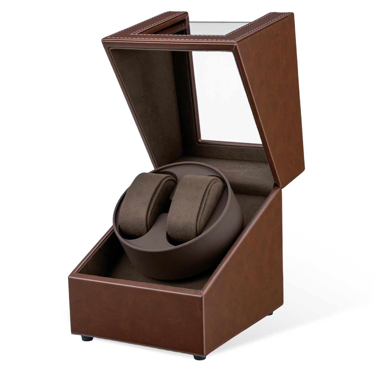 Mcbazel Carica Orologi Automatici in Pelle, Scatola per Due Orologi, Cofanetto per Orologi Automatici con Unità Rotante Silenziosa a Due Mode di Rotazione [Marrone]