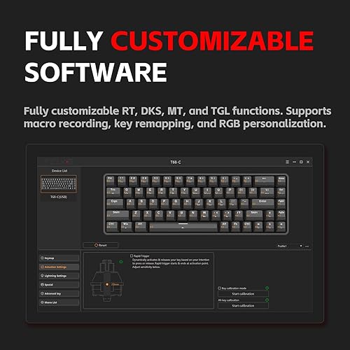 Miniatura 5 de DIERYA Teclado DK68-C 60% Gaming HE, interruptor magnético intercambiable en caliente, disparador rápido, accionamiento ajustable, frecuencia de