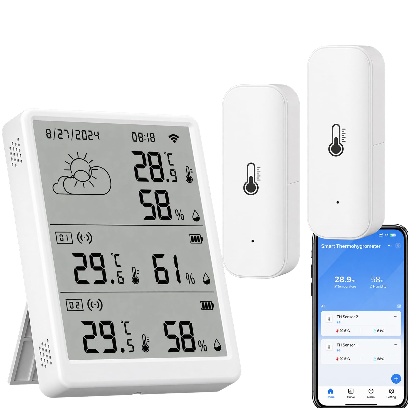 Thermomètre hygromètre Wi-Fi avec 2 capteurs pour température et humidité