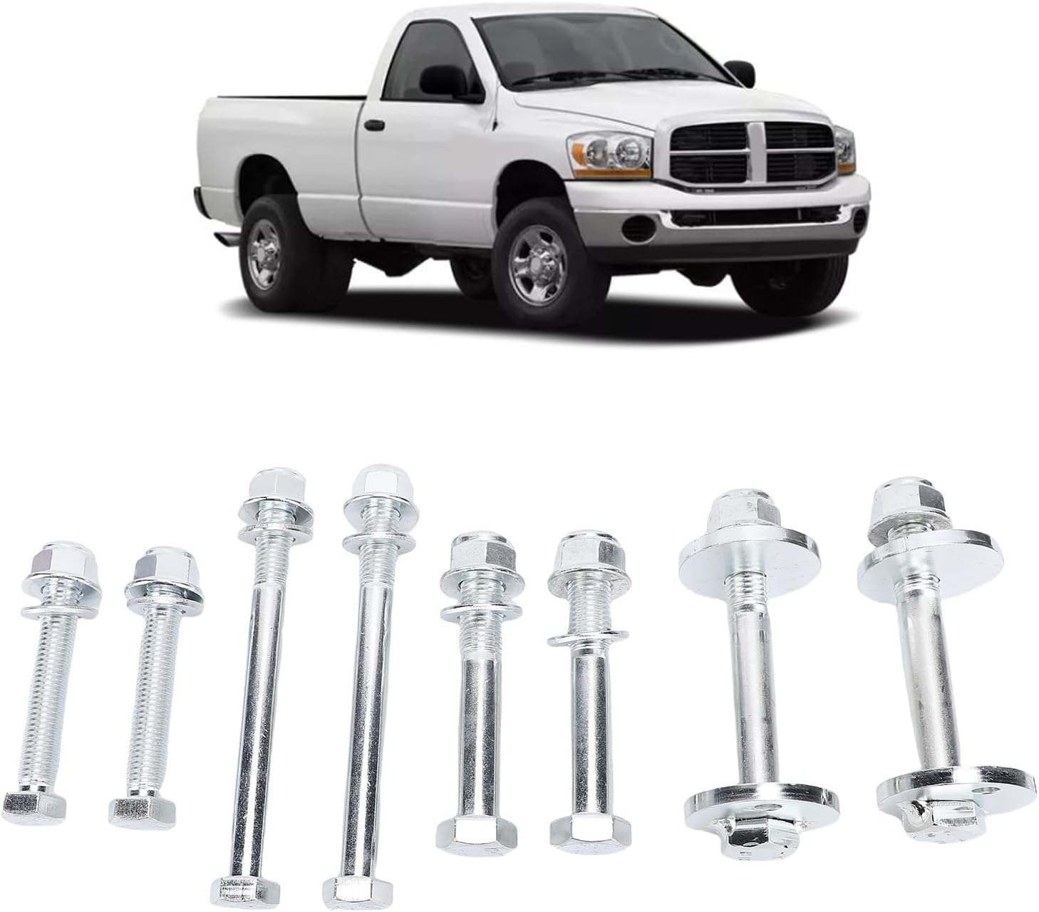 Luocute Front Control Arms Cam Bolts Kit Alignment Camber Toe Adjustment Bolts for 1500 2500 3500 2002-2009 Upper Lower Camber Adjust Bolting Replacement with Hardware Kit