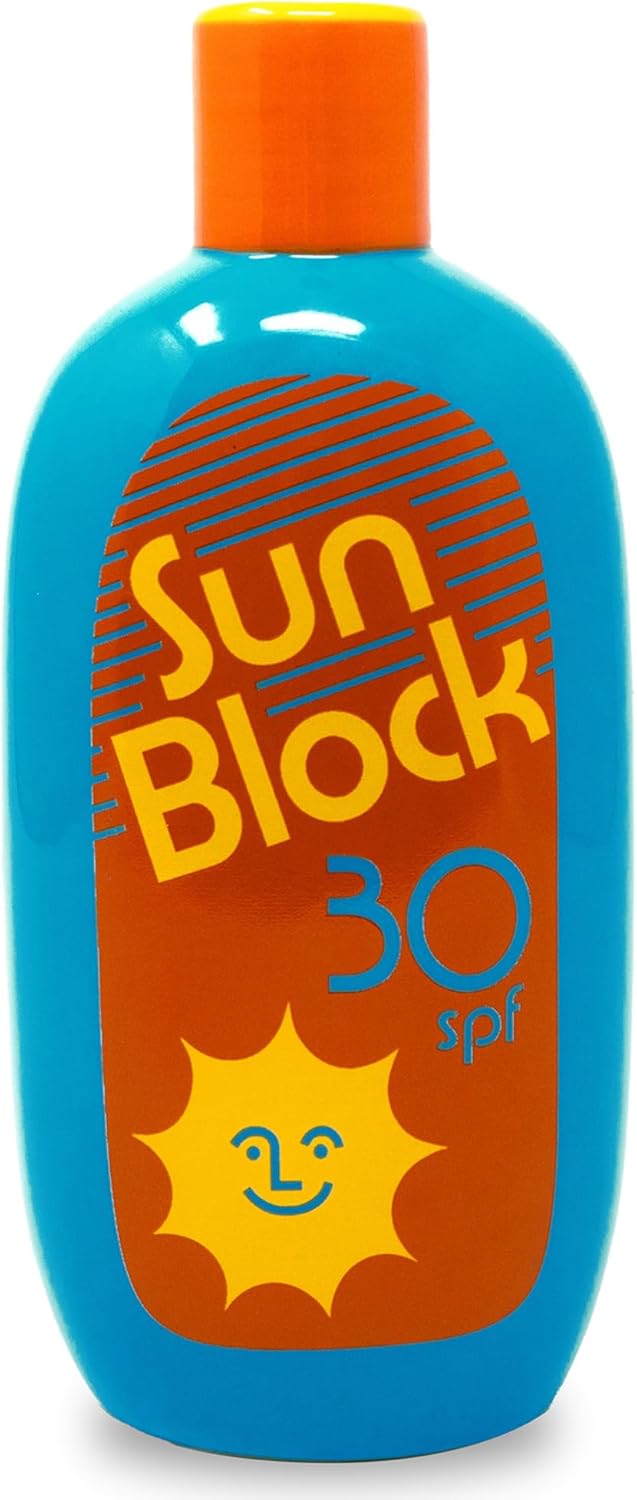 ban.do Vintage Inspired Sunblock Bottle Vase, Decorative Ceramic Vase, Large Flower Vase, Unique Sunblock Decor for Home/Kitchen/Office
