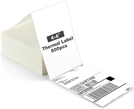 4" x 6" Direct Thermal Labels, 500 Fanfold Shipping Labels, Commercial Grade & Permanent Adhesive, Works with Most Thermal Printers, 500pcs/Stack