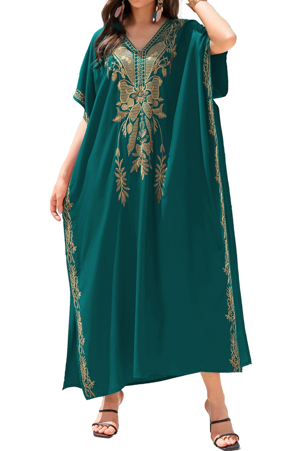 LikeJump Damskie stroje kąpielowe z haftem kwiatowym w stylu boho, kaftan, okrycie bikini, letnia sukienka plażowa