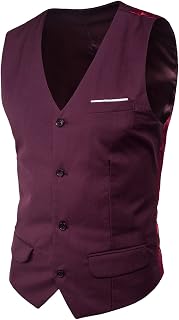 Men's Suit Vest V-Neck Silm Fit Solid Formal Suit Vest Lightweight for Wedding, Prom, Business Long Top Men